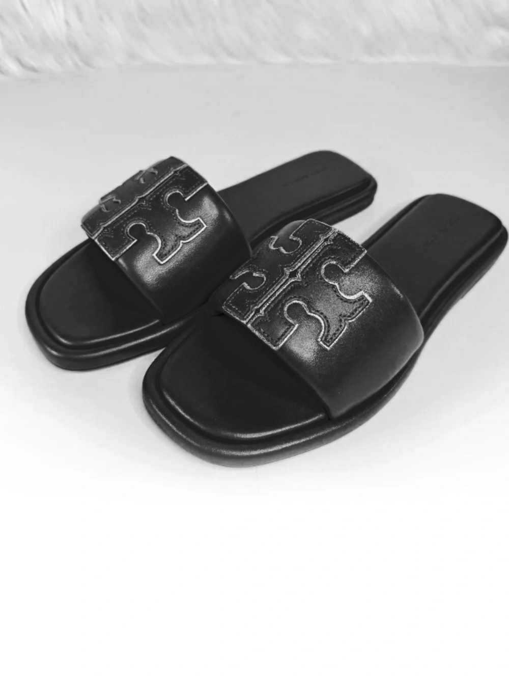 Tory Burch Double T Sport Slide Leather Sandals - Black